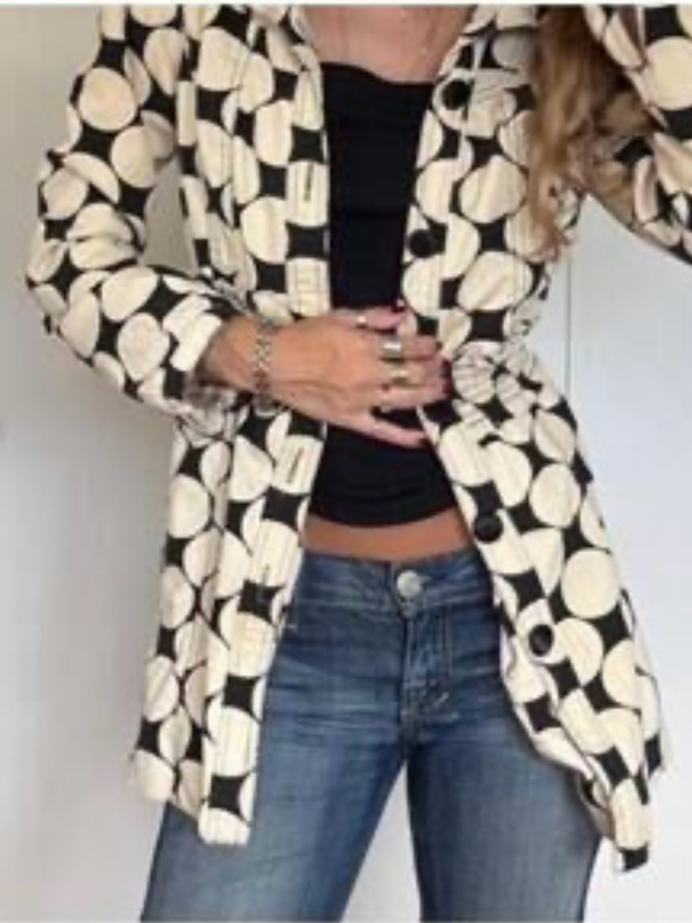 Forever 21 Women's Black Beige Polka Dot Twill Jacket Size Small